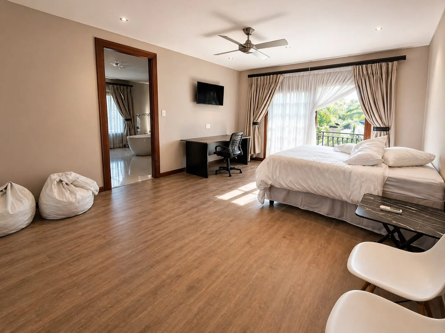 Spacious guest suite with seating area