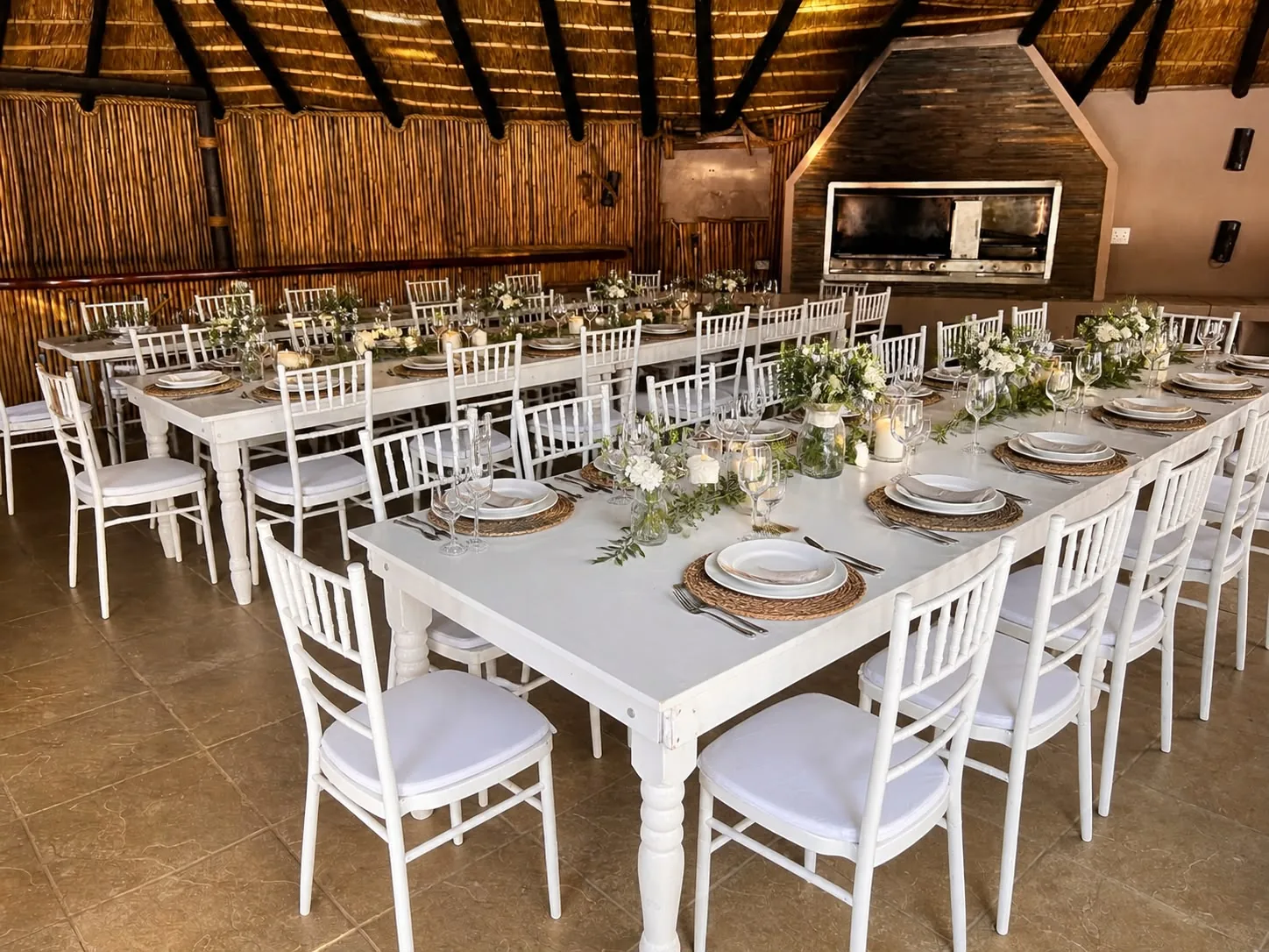 Indoor reception room arranged for guests